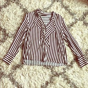 Zara Striped Collared Blouse w shoulder pads